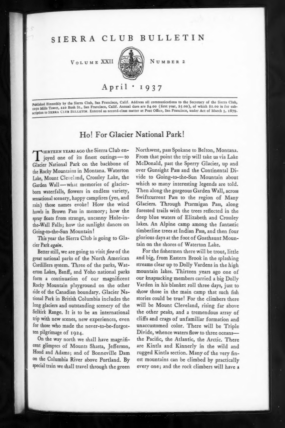 Sierra Club Bulletin 1937 Vol 22 No 2 April cover